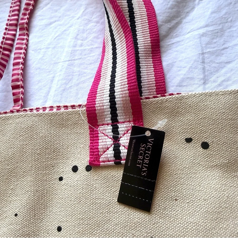 Victoria's Secret Pink & Red LOVE Canvas Tote with Tassels Weekender Beach Bag